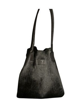 Black Calf Hair Pebbled Leather Shoulder Tote Bag Purse